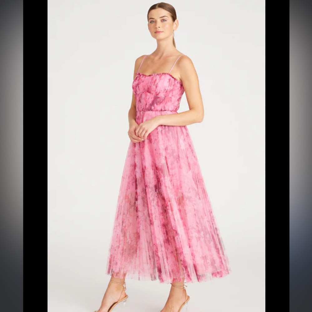 Monique Lhuillier Ruffled Pleated Dress
